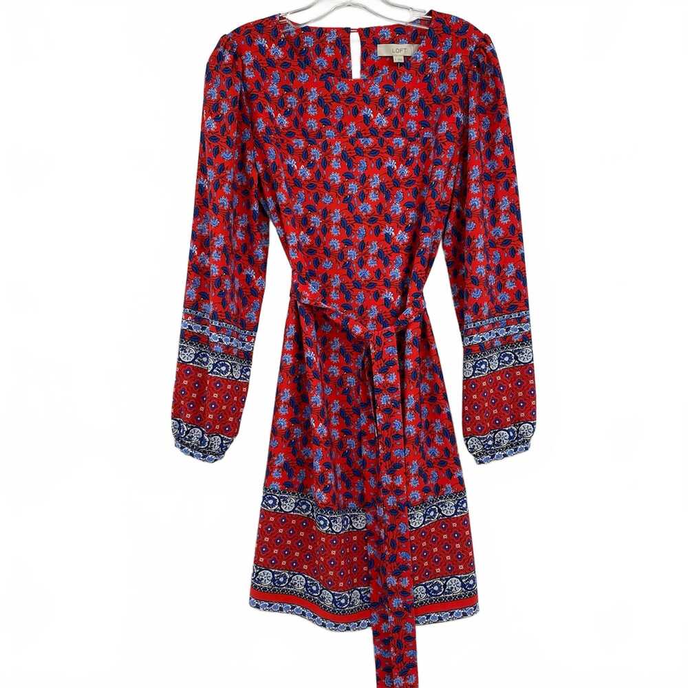 LOFT Red Blue Mini Dress Floral Belted | Womens S